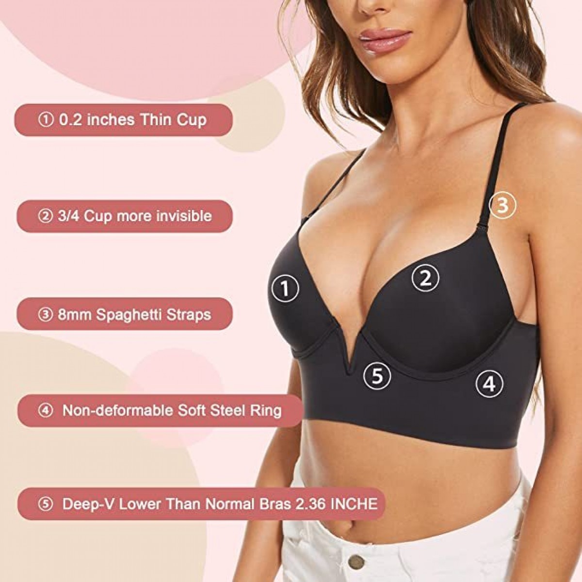 Vinperfor Low Back Bras for Women Deep V Plunge Backless Bras Seamless  Halter Bra Invisible Multiway Convertible Low Cut Bra (Black, Small) at   Women's Clothing store